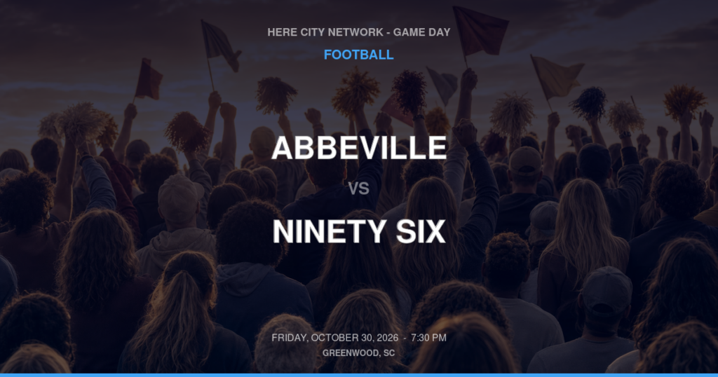ABBEVILLE vs NINETY SIX FOOTBALL game day graphic - Greenwood, SC