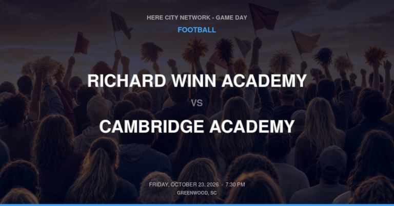 Richard Winn Academy vs. Cambridge Academy — Football Game Day — Greenwood, SC — Oct 23, 2026
