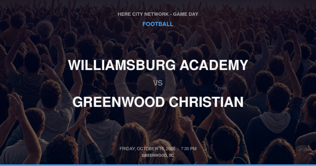 Williamsburg Academy vs. Greenwood Christian — Football Game Day — Greenwood, SC — Oct 16, 2026